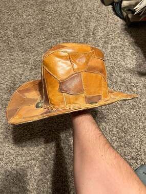 Vintage 1970s Mexican Patchwork Leather Cowboy Hat with Braided Band